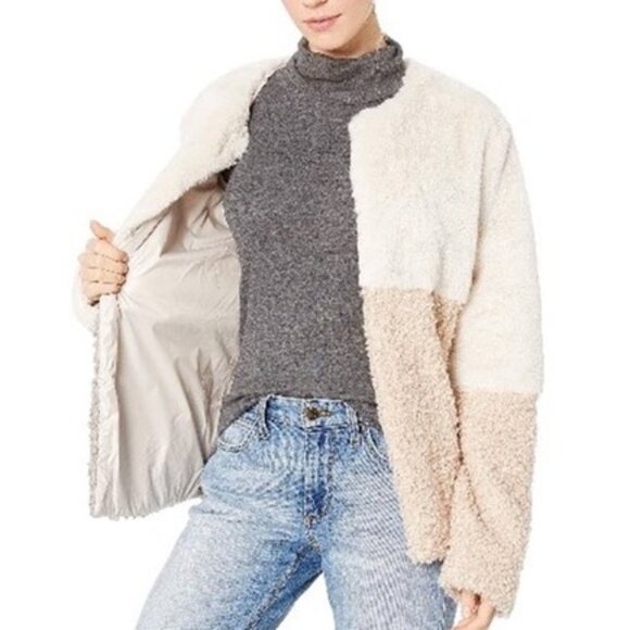 Sam Edelman Sherpa Faux Fur Patchwork Teddy Coat - Picture 6 of 7